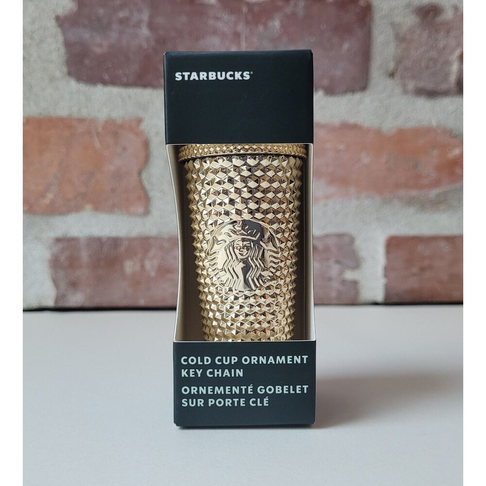 Starbucks Metallic GOLD Studded Tumbler Ornament Key Chain NEW